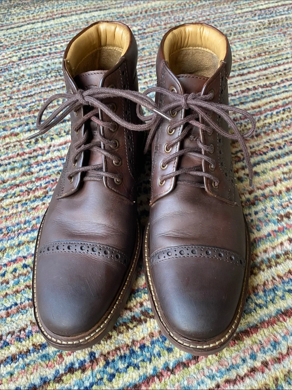 Men's Florsheim Brown Leather Cap-Toe Brogue Lace-Up Boots size 7